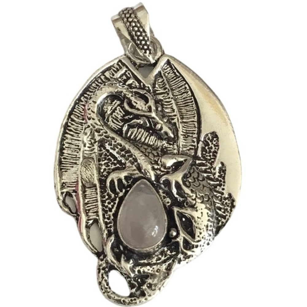Serpent Dragon Rose Quartz Gemstone Pendant Necklace